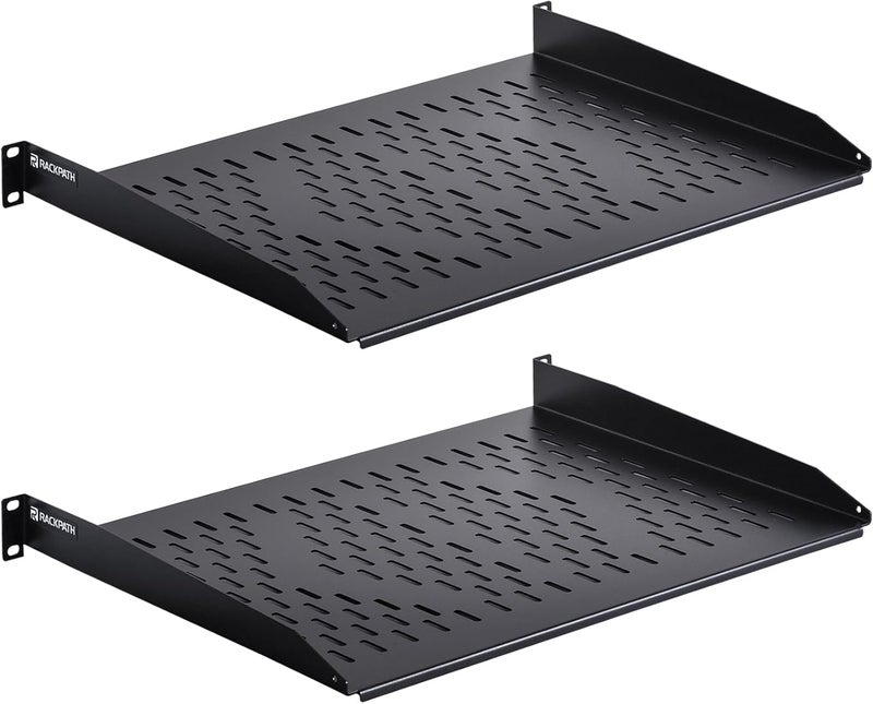RackPath 1U Cantilever Universal Rack Shelf - 14in Deep – Rackmount Shelf for 19’’ AV/Network Equipment Racks – 55lbs Capacity - 2Pack - Image 1